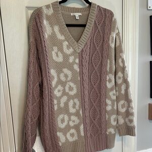 Cato V-Neck Sweater - Mauve and Beige